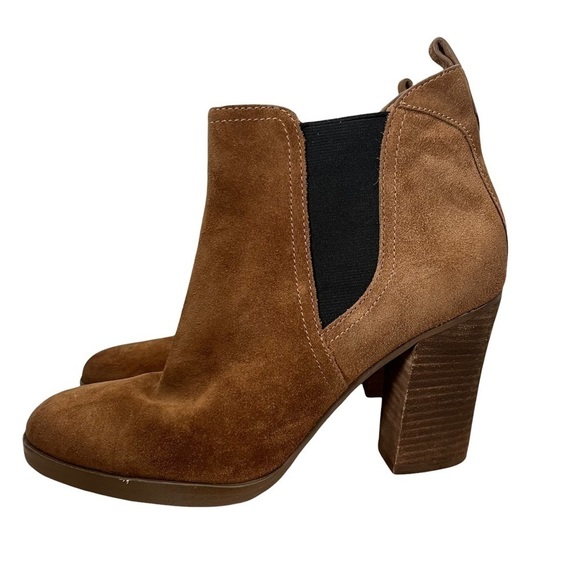 Marc Fisher Mallory Brown Leather Heeled Ankle Booties 9.5 - Picture 2 of 6